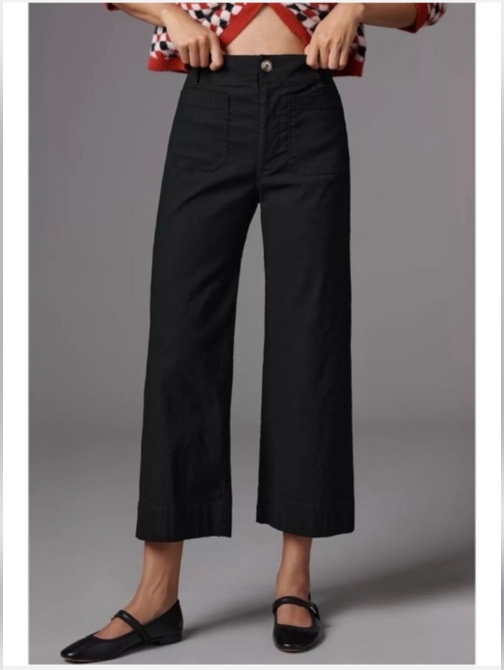 Anthropologie"The Colette Pants" Sz US 20 Black Wide Leg Linen Blend Crop